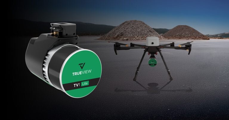 Close-up of GeoCue's TV1 Lite next to the lidar sensor attached to a UAV.